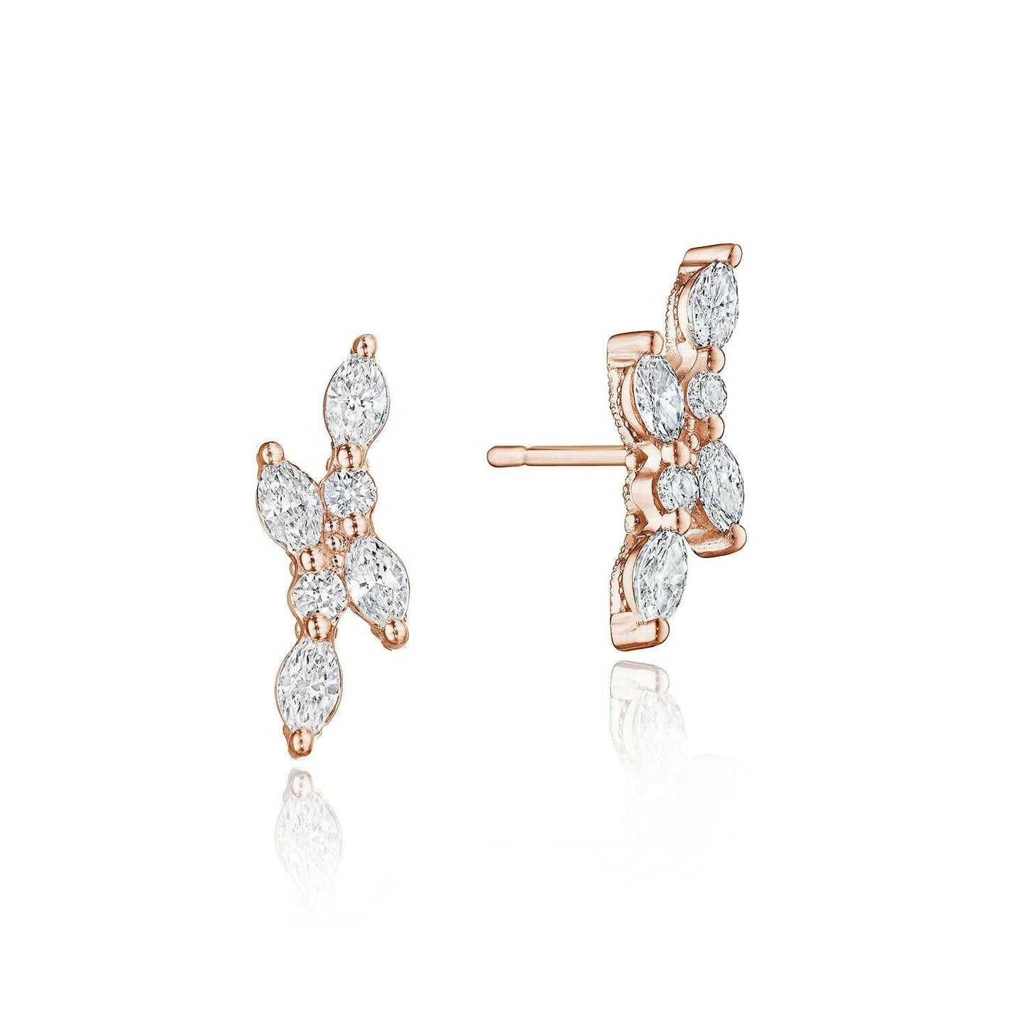 Marquise and Round Diamond Stud Earrings | Style # FE 691