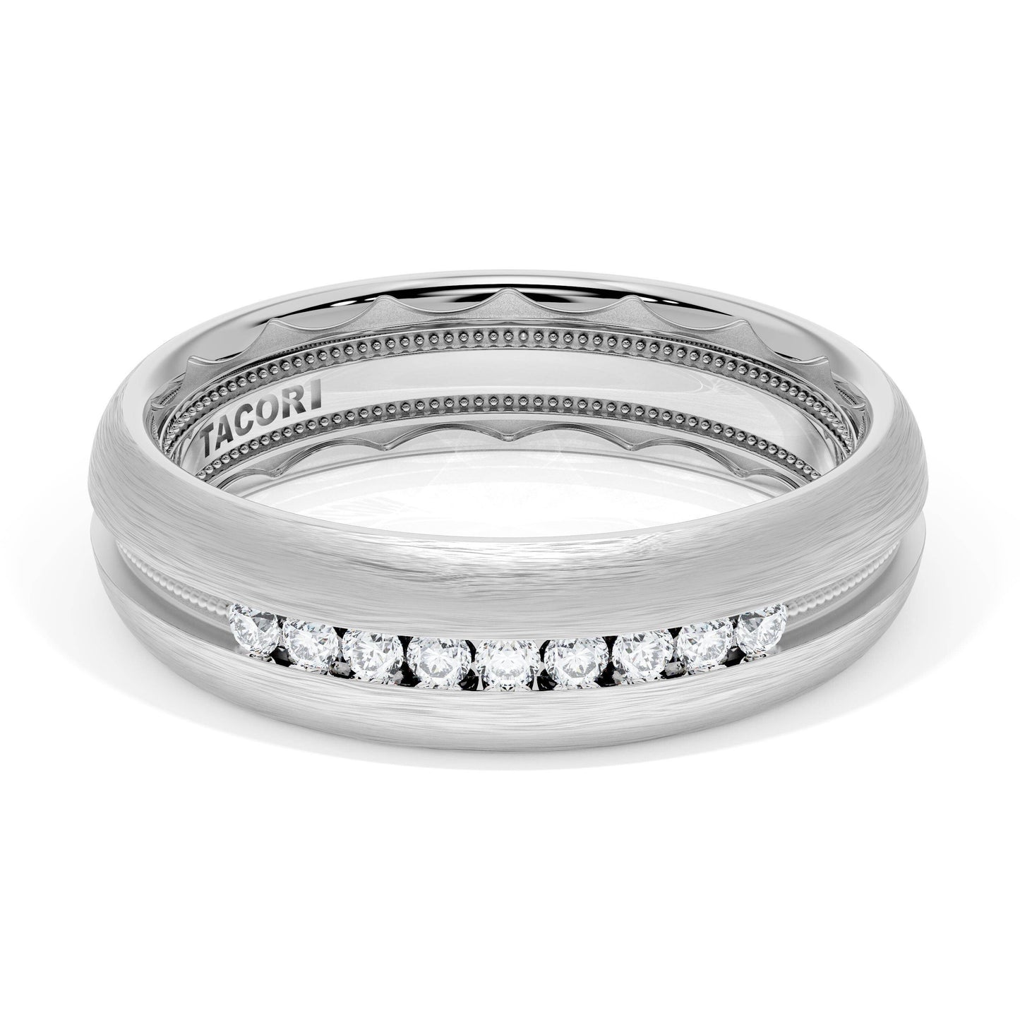 Rounded Brush Finish Diamond Wedding Band Style # 1686