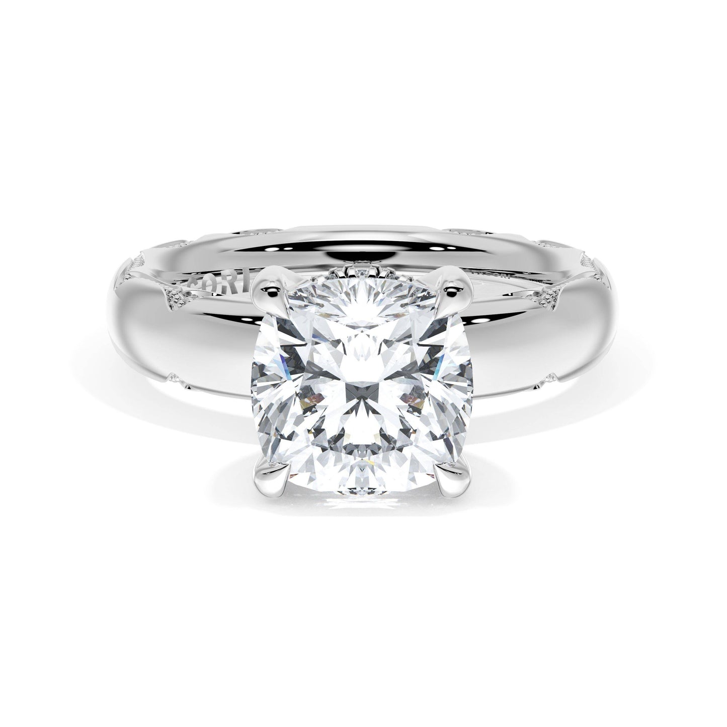 Cushion Solitaire Cigar Band Engagement Ring Style #414