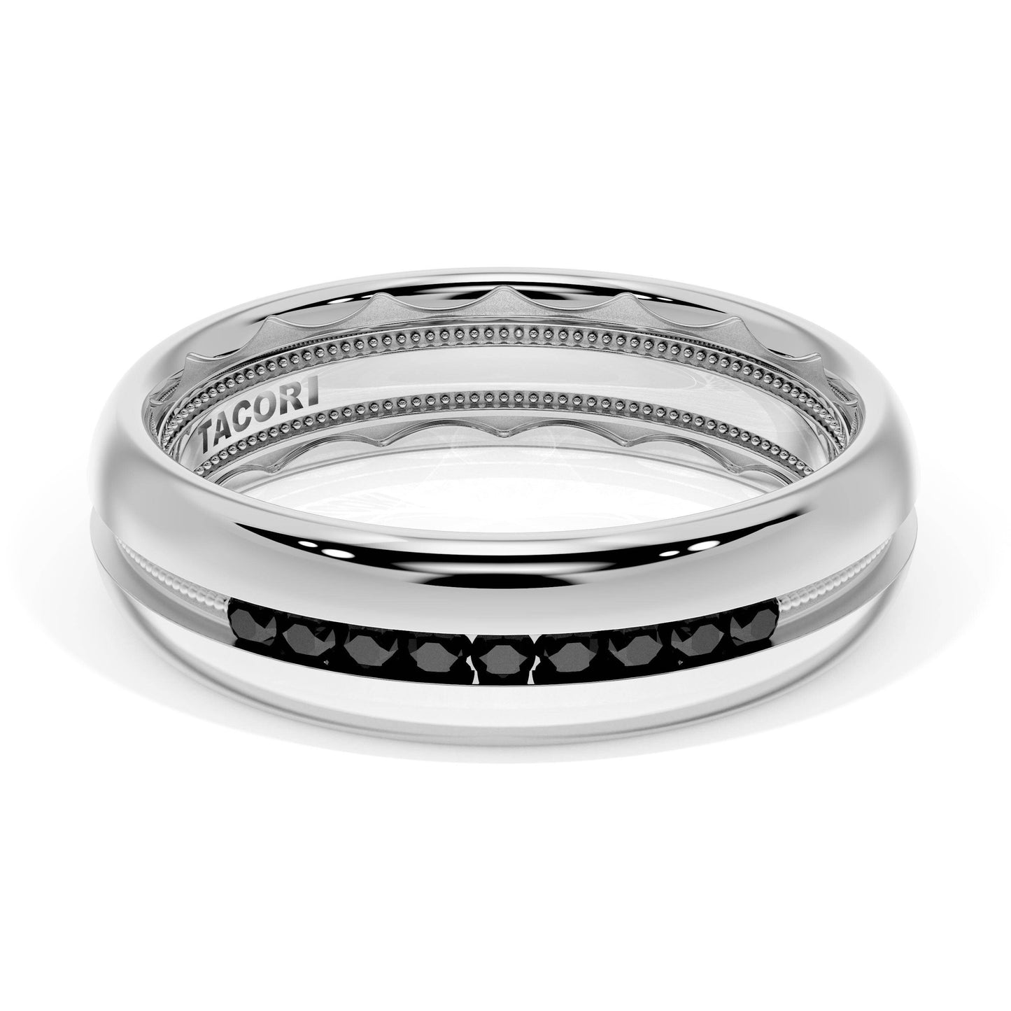 Rounded High Polish Finish Black Diamond Wedding Band Style # 1686