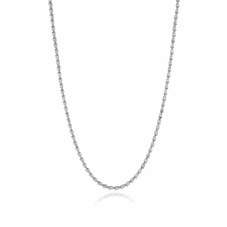 Pear Diamond Tennis Necklace in 18k White Gold | Style # FN 669