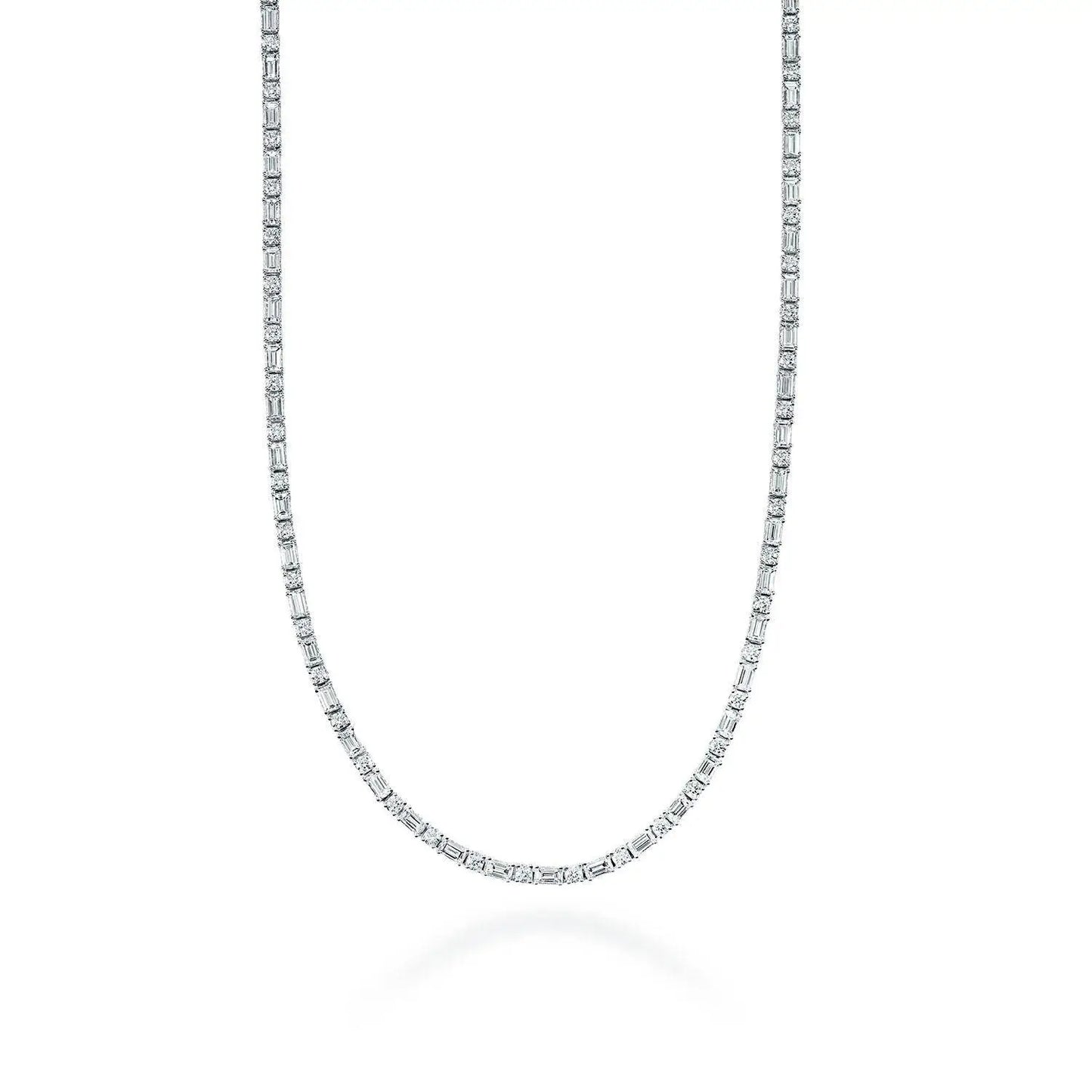 Diamond Tennis Necklace - Baguette & Round Style # FN682