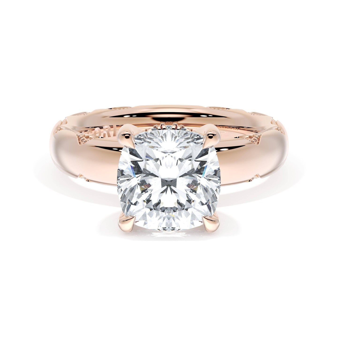 Cushion Solitaire Cigar Band Engagement Ring Style #414