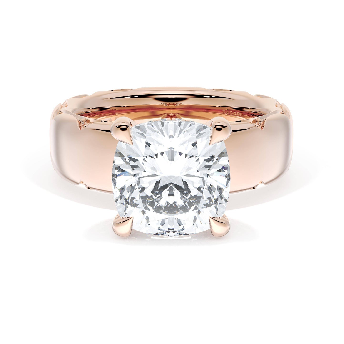 Cushion Solitaire Cigar Band Engagement Ring Style #414