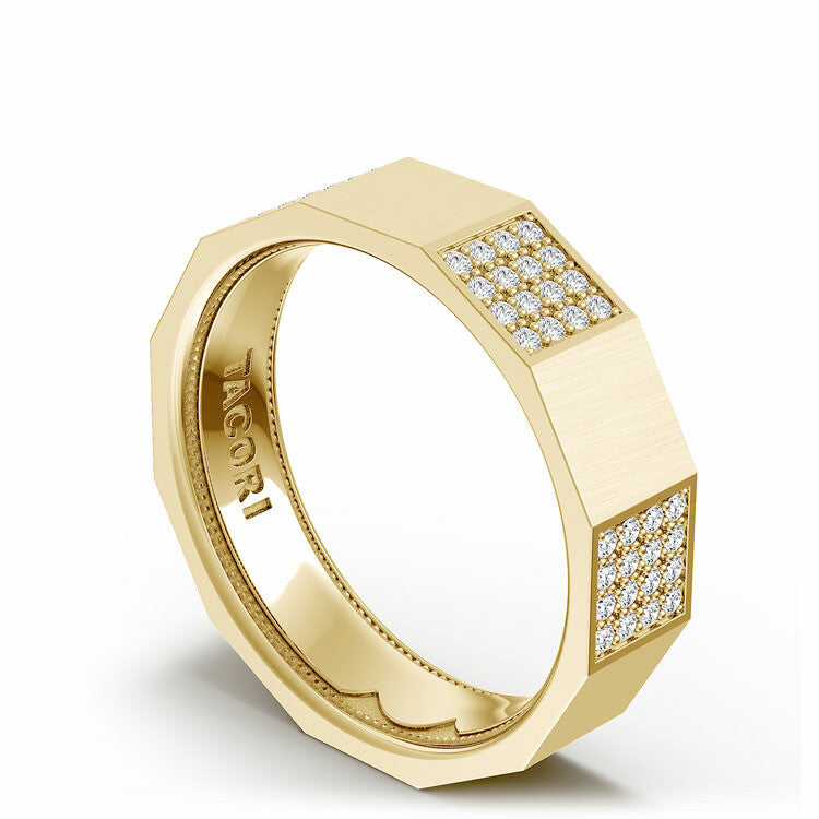 Diamond Faceted - Partial Coverage Wedding Band in Satin Finish Style # 1516