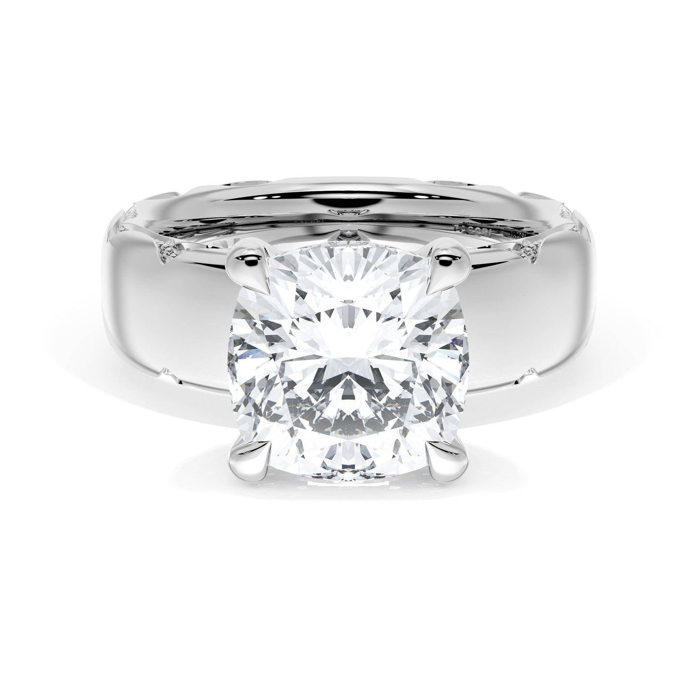 Cushion Solitaire Cigar Band Engagement Ring Style #414