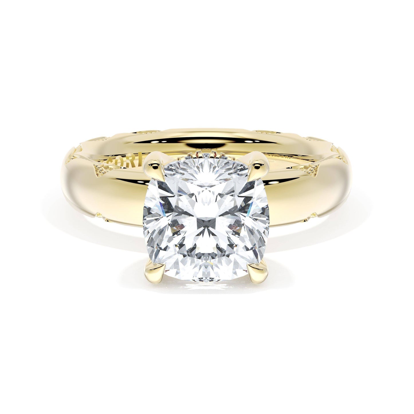 Cushion Solitaire Cigar Band Engagement Ring Style #414